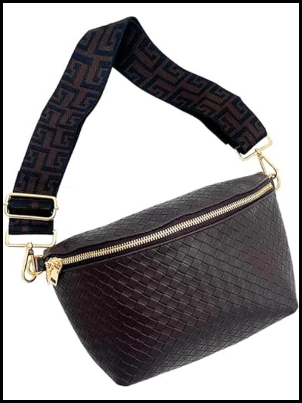 Woven Vegan Leather Crossbody Sling Bag for Women Travel Belt Bag
